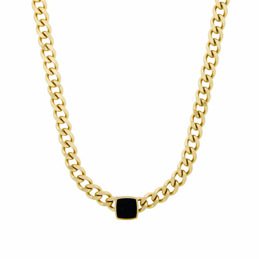 Square Onyx Stone Chain Necklace - 18K Gold-Plated